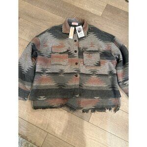 C+D+M Womens Medium Aztec Pattern Button-Up Shirt Jacket NEW